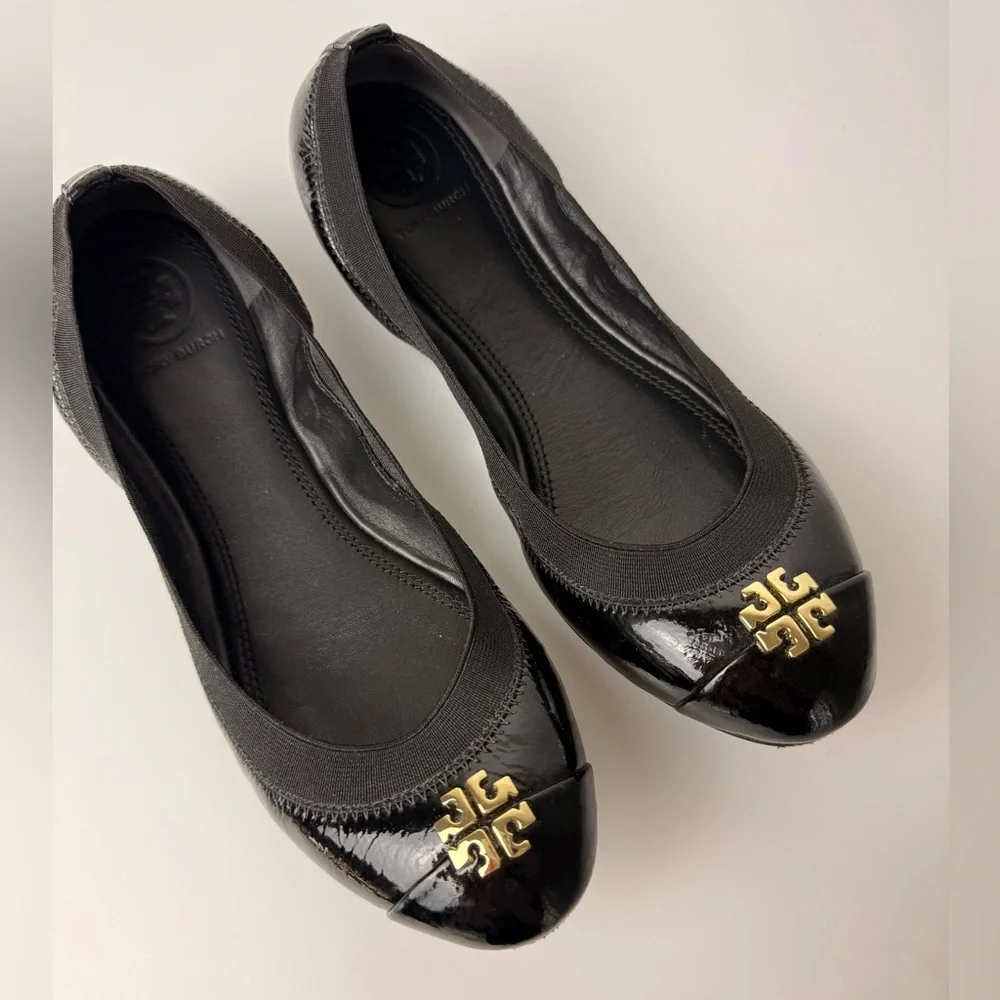 Tory Burch Jolie‎ Leather Ballet Flats Black Size 7.5